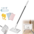 Snap Grip Minimop (40 in Locking Handle) Reusable Wash-Free Mini Mop Dry and Wet Use Clever Snap-Grip Mini Mop for Gaps &amp Multi-Surface Retractable and Adjustable(White 3 Cloths)