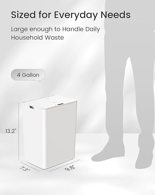 Cesun 2 Pack 4 Gallon Bathroom Trash Can with Lid Small Automatic Trash Can Touchless Motion Sensor Garbage Can White Plastic Waste Basket for Bathroom Bedroom Toilet Office Rv