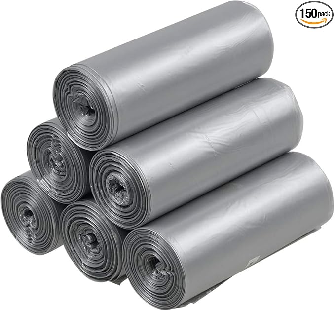 Obstnny Tall Kitchen Trash Bags 13 Gallon Garbage Bags 150 Counts (Clear Grey)