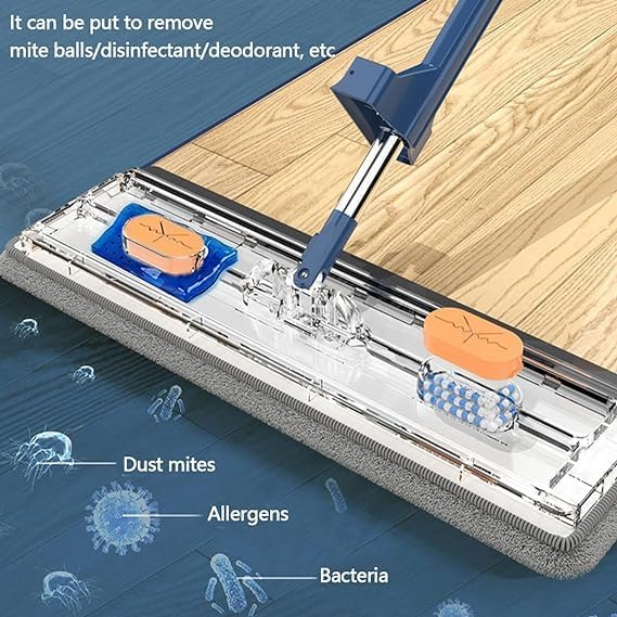 Professional Floor Mop with 360° Rotating Head 51-Inch Stainless Steel Handle White 6 Microfiber Pads 42x12cm Head for All Hard Surfaces (Blue)