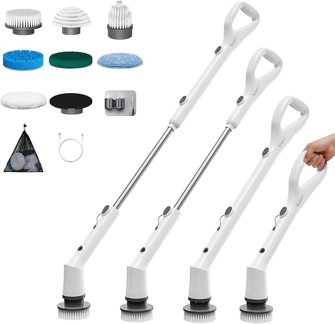 Electric Spin Scrubber2026 New Cordless Cleaning BrushShower Cleaning Brush with 7 Replaceable Brush Heads Power Scrubber 3 Adjustable SpeedsDetachable Long Handle &amp IPX7 Waterproof