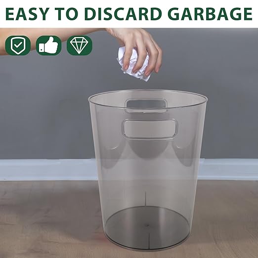 Toyvian Small Gray Trash Can with Handle Plastic Bedroom Garbage Bin Compact Desktop Wastebasket for Living Room and Office Use
