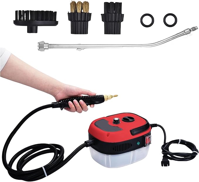 Handheld Steam Cleaner – 2500W High-Pressure Steamer with 6 Adjustable Modes Large Water Tank Multiple Brush Heads Portable Design for Home Kitchen Car Bathroom Cleaning(Red)