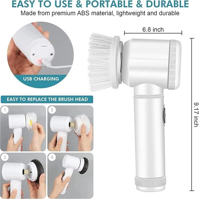 Electric Spin Scrubber Electric Cleaning Brush Cordless Power Scrubber with 5 Replaceable Brush Heads Handheld Rechargeable Shower Scrubber for Grout/Bathtub/Toilet/Window/Kitchen/Sink/Dish/Floor/Wall