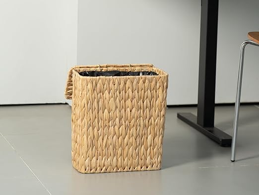3 Gallon Wicker Trash CanSmall Bathroom Trash Can with LidNatural Water Hyacinth Wicker Waste Basket for BedroomToiletNarrow Garbage Can with Removable Liner