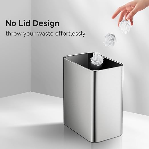 TIPGO Small Metal Trash Can 2.1 Gallon Slim Trash Can for Bathroom Wastebasket Garbage Bin for Bedroom Office Kitchen Under Sink (Silver)