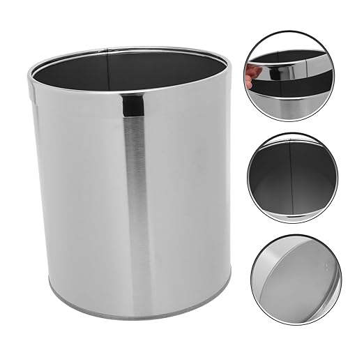 VALICLUD Round Stainless Steel Trash Can Versatile Wastebasket for Bathroom Kitchen and Office Garbage Container with Opening for Convenient Use