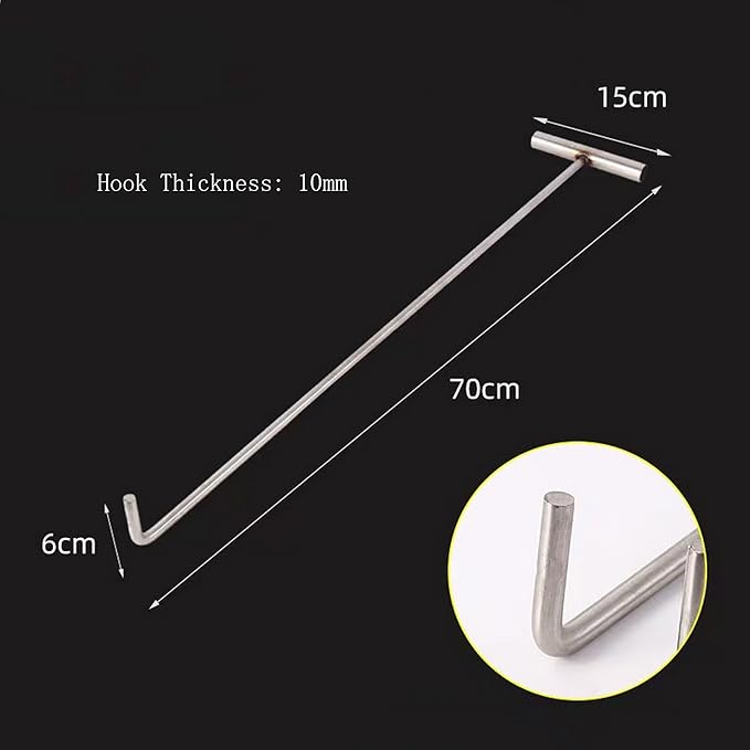 Heavy Duty Stainless Steel Drain Cover Lifter with T Handle for Grate and Utility Access Covers (15 * 60CM)