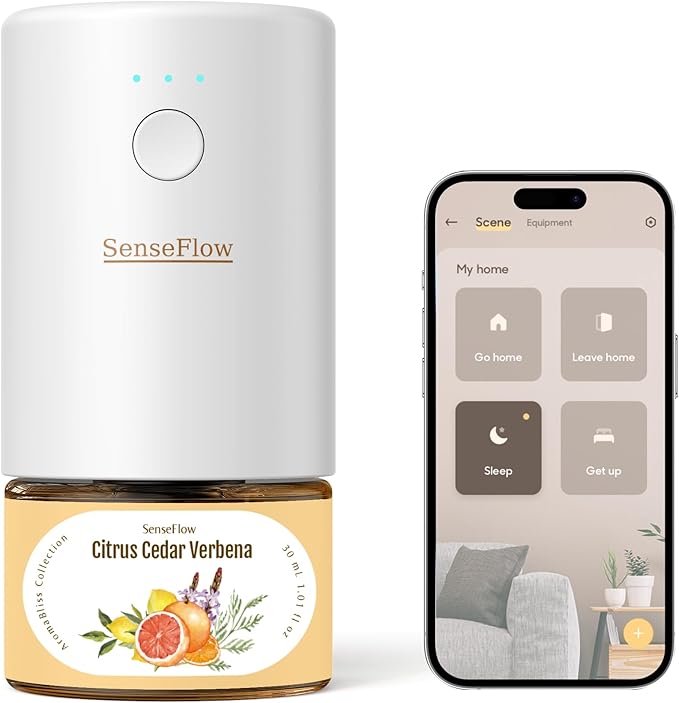 SF101S Pro Smart Plug in Air Freshener for Home Waterless Essential Oil Diffuser Aromatherapy Home Diffuser 120-Day Natural Aroma Mist Covers 1000 Sq Ft – Free 30ml Citrus Cedar Verbena