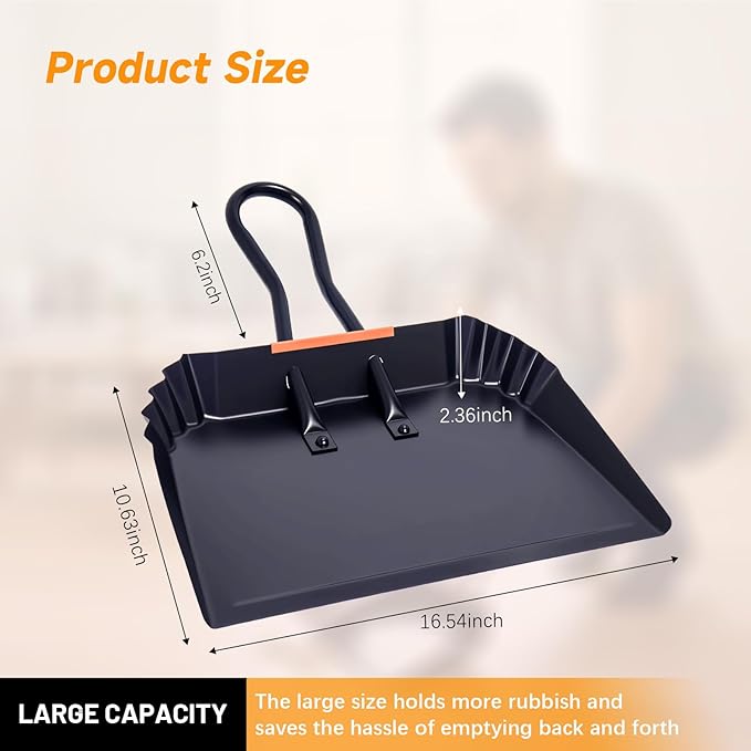 Heavy-Duty Black Metal Dustpan17Dust Pan with HandleLarge Dust PansIdeal for Industrial/Commercial/Indoor/Outdoor Professional Debris Collection &amp Home Cleaning (17inch_1PCS)