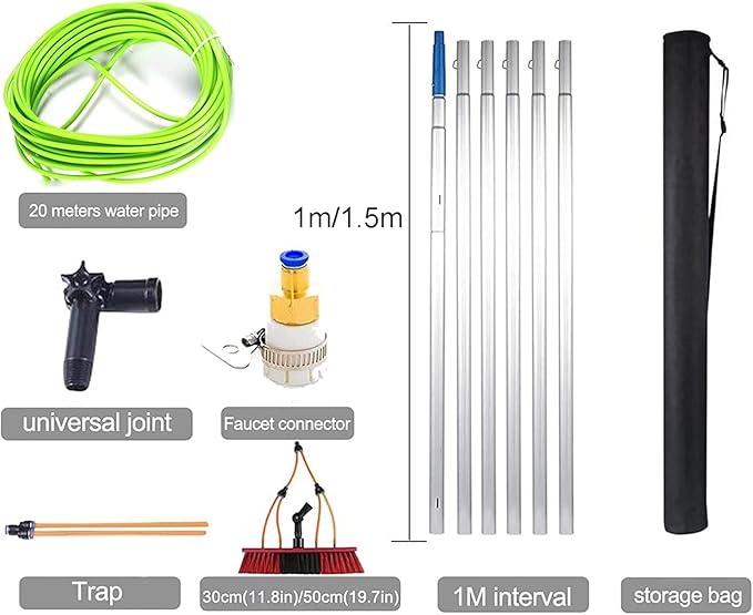 Water Fed Window Cleaning Pole Kit - 7m Outdoor Cleaner with 50cm Brush Head for Glass &amp Solar Panel Cleaning - Efficient Window Washing Tool &amp Equipment