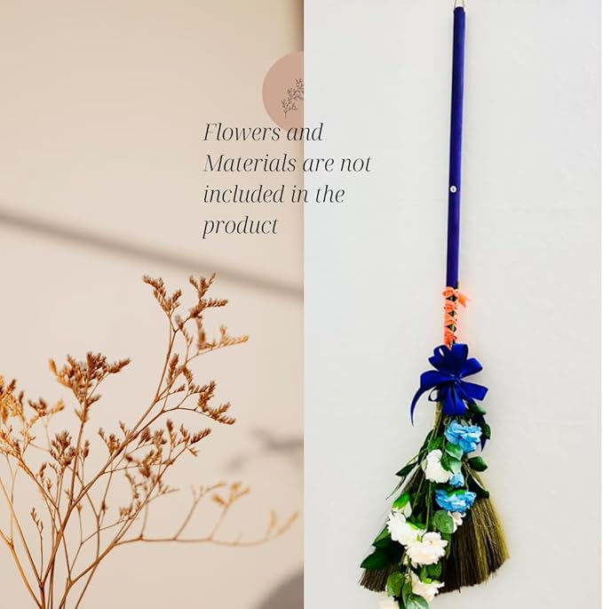 Vietnamese Straw Soft Broom - Sweeping Broom with Black Wooden Handle for Cleaning Decoration Wedding with 45.28inch Length