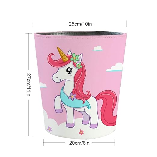 10L/2.64 Gallon Trash Can Decorative Waste Basket PU Leather Waste Paper Basket Waterproof Garbage Can for Bathroom Bedroom Office Kitchen and Living Room - Unicorn-2