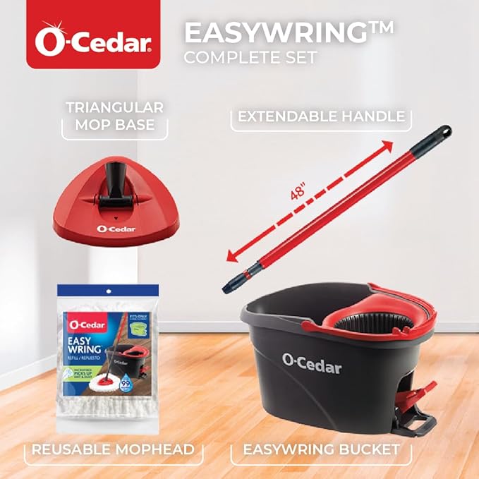 O-Cedar EasyWring Microfiber Spin Mop Bucket Floor Cleaning System Red Gray Standard