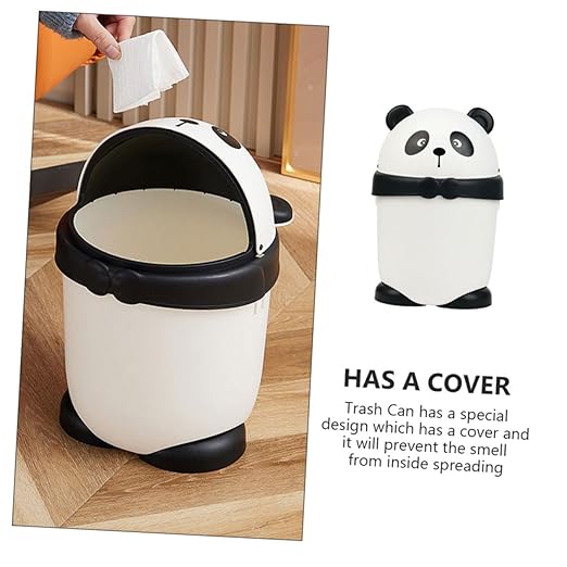 PRETYZOOM Creative Cartoon Panda Garbage Can with Shake Lid Small Plastic Trash Bin for Cute Animal Wastebasket for Home Decoration and Compact Spaces