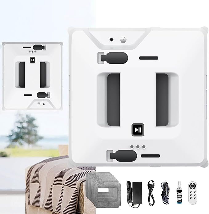 Smart Window Cleaning Robot with Double Water Jet/Remote Control 3000pa Powerful Suction Closed Durable 20 Mins for Outside Windows/Interior Ceiling