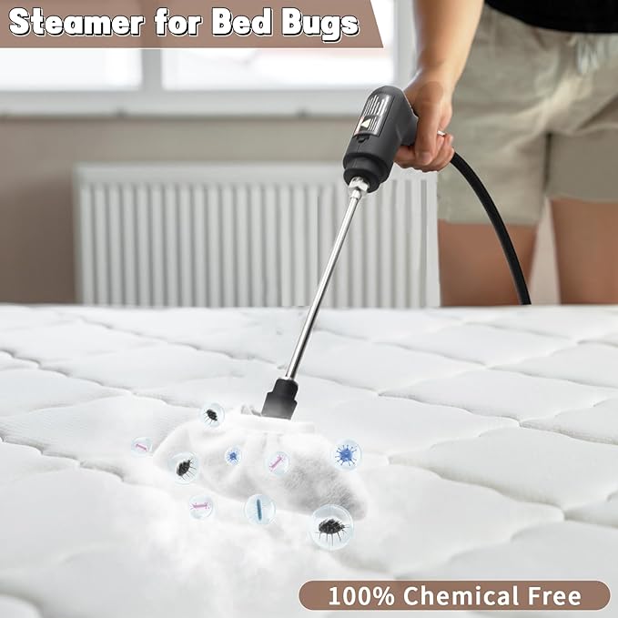 Handheld Steam Cleaner for Home 2500W High Temperature Pressurized Machine 1.6L Water Tank Handle-controlled Steam Output Portable Cleaning Steamer for Car Bed Bugs Furniture Grout (White)