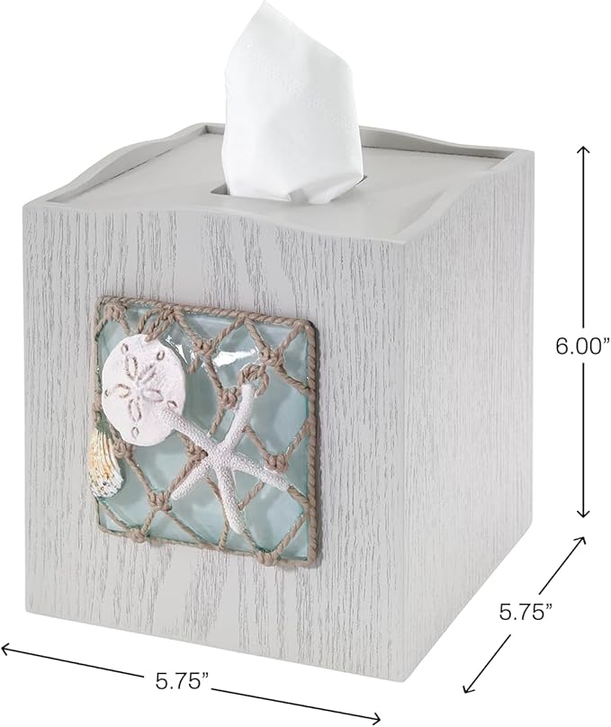 Avanti Linens - Tissue Box Cover Decorative Resin Cover Beach Inspired Bathroom Accessories (Seaglass Collection)