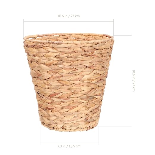 Wicker Trash can 10.6 Inch Natural Material Round Wastebasket for Home Storage Basket Lightweight Boho Style Organizer for Laundry Toys Sundries