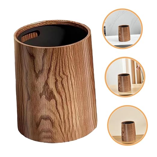 Uonlytech Vintage Wood Grain Trash Can 8L Large Capacity Plastic Wastebasket for Kitchen Bathroom Bedroom Home Office Retro Style Household Garbage Bin
