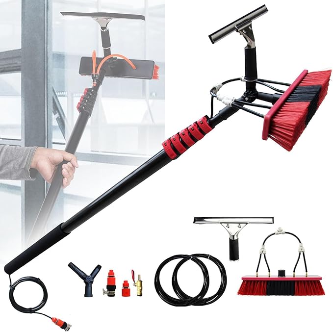 Water Fed Pole Brush Kit Solar Panel Window Cleaner Brush Telescopic Window Cleaning Pole Kit Extendable Outdoor Window Cleaner9m/29.5ft