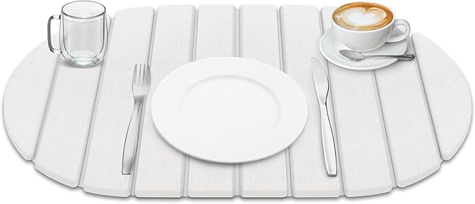 Large Stone Drying Mat Diatomite Dish Drying Mat Dish Mat Drying Kitchen Mat - Storable &amp Anti-Slip for Kitchen Oval White 24x16