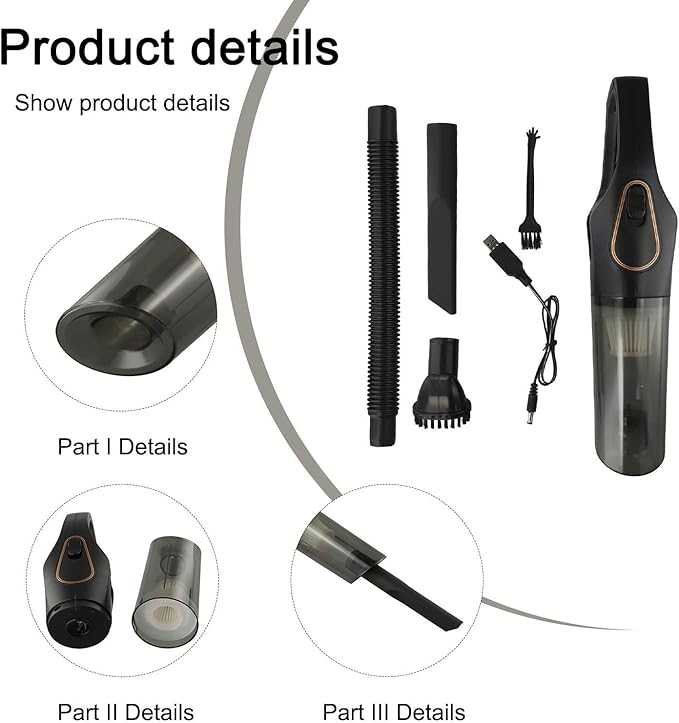 Cordless Vacuum Cleaner with Powerful Suction Motor Lightweight Design USB Charging for Multi for Surface Floor Carpet Dust Deep Clean(B-Black)