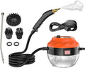 Handheld Steam Cleaner 1500w High Pressure Steam 3 Brush Heads For Multi-purpose Use 6 Adjustable Speeds High Temperature 105c For Cleaning (Black Orange)