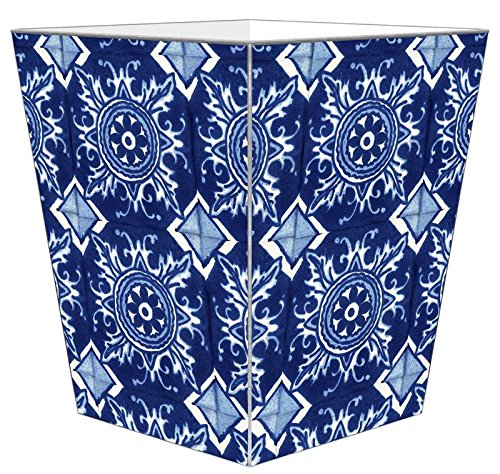 Marye-Kelley Mexican Tile Home Decor Blue Wood Wastepaper Basket