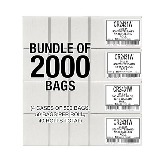 Aluf Plastics 12-16 Gallon White Trash Bags - (Pack of 2000) Linear Low Density Butene Star Seal Coreless Wastebasket Liners for Home Bathroom Kitchen Office and Everyday use
