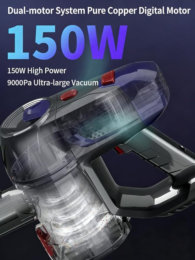 Cordless Vacuum Cleaner150W Stick Vacuum Self-Standing for Home Handheld Vacuum for Pet Hair Carpet and Hard Floors