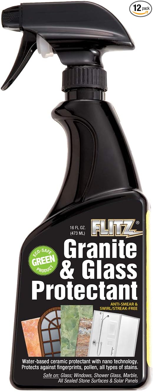 Flitz Granite &amp Glass Protectant - 16oz Bottle of USA-Made Granite Sealer and Glass Countertop Protector - Cleans &amp Prevents Liquid Stains &amp Others - Also Works on Marble &amp All Metal