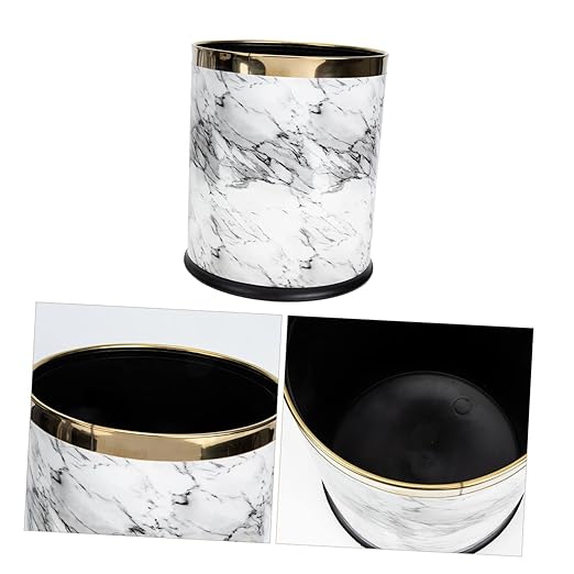 Marble Pattern Round Plastic Trash Can for Office and Home Compact Garbage Wastebasket with Mouth Versatile Space Bin for Bathroom Cabinet Under Sink Use
