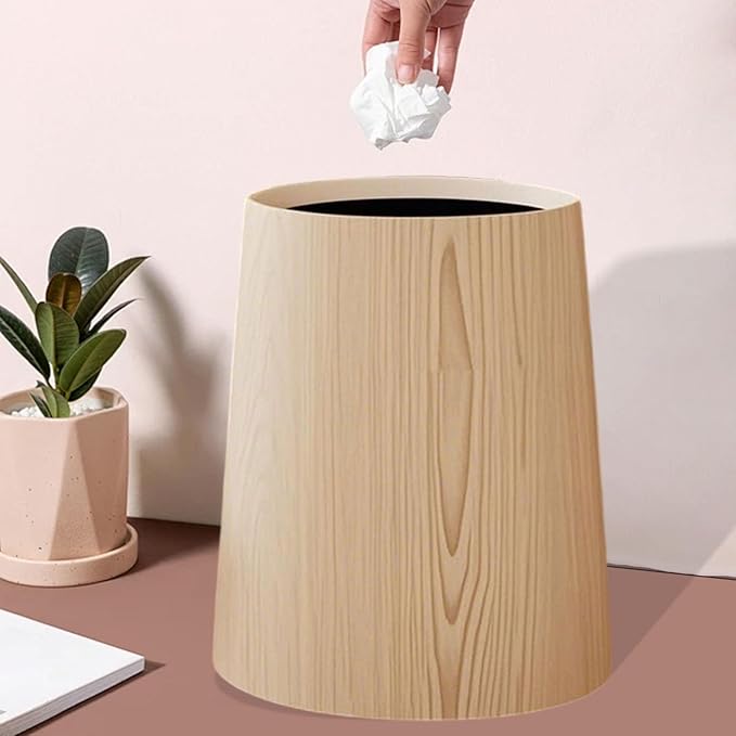Household Trash Bin Bathroom Trash Can Reusable Stylish Removable Inner Wastebasket Toilet Paper Basket for Restroom Laundry L Wood