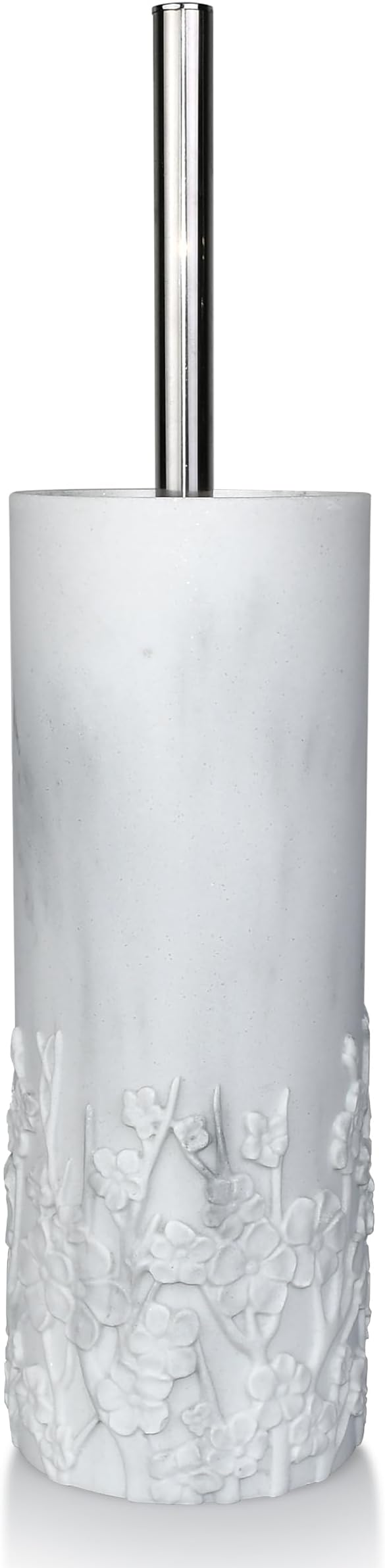 Marble Cherry Blossom Design Resin Toilet Brush and Holder Set for Bathroom Stylish Design with Durable Bristles and Compact Storage