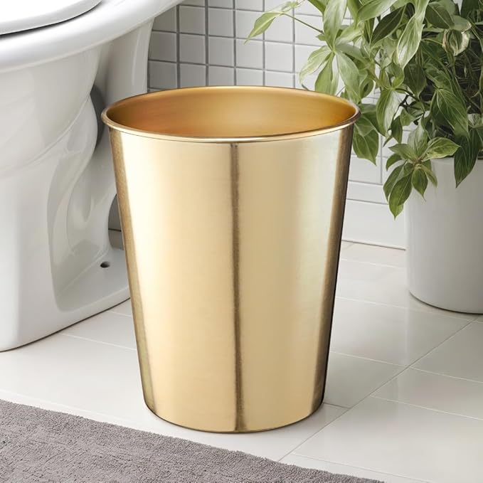 Monarch Abode Metal Bathroom Trash Can – Waste Basket for Bedroom Office Desk &amp Dorm Handcrafted Durable Decorative Brushed Gold Small Trash Can Bathroom Garbage Bin Wastebasket