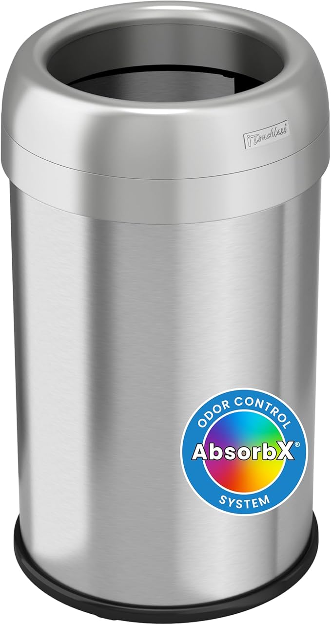 iTouchless 13 Gallon Dual-Deodorizer Trash Can and Recycle Bin Stainless Steel Commercial Grade Large 10 Inch Home Restaurant Restroom Office Open Top Round