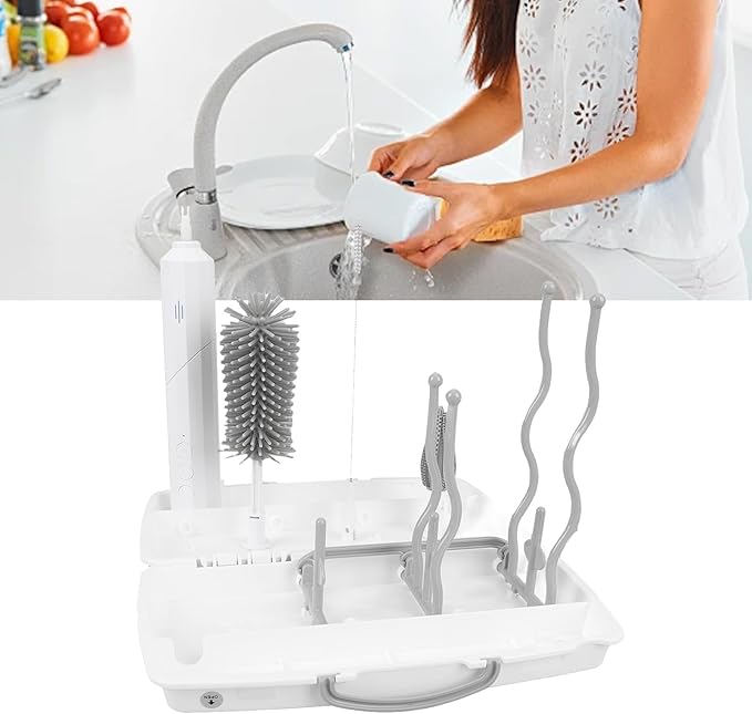 Electric Bottle Brush Set Rechargeable Electric Bottle Cleaning Brush with 3 Speeds and 2 Replaceable Heads Includes Drying Rack for Baby Bottles Travel Outdoor Use