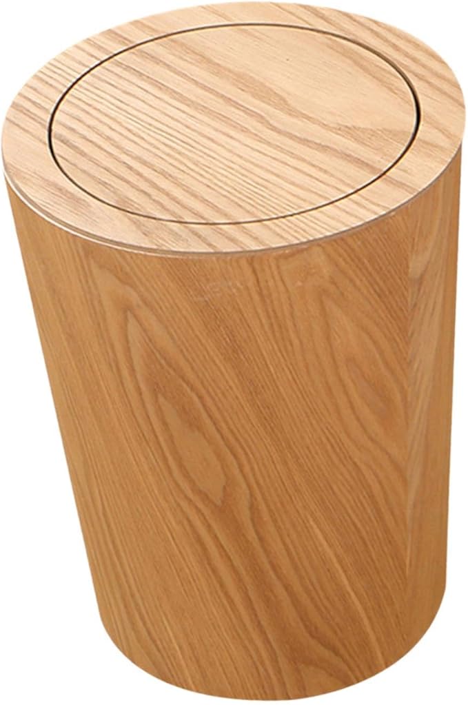 Yajuyi Trash Can with Lid Wastebasket 10L Wood Dustbin Garbage Recycling Bin for Home Farmhouse Light Brown