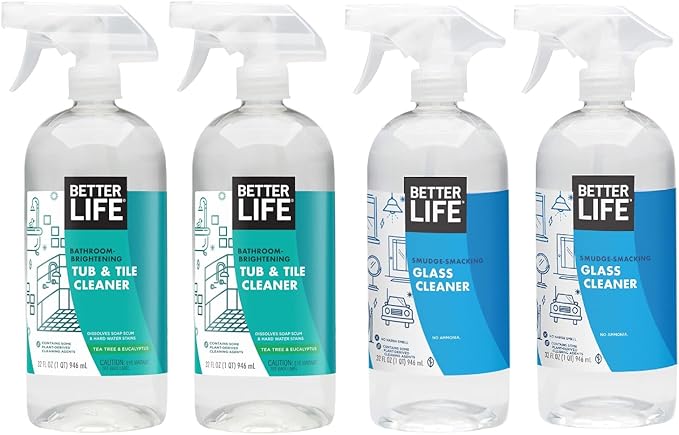 Better Life Tub and Tile Cleaner 32 Oz Pack of 2 + Glass Cleaner 32 Oz Pack of 2