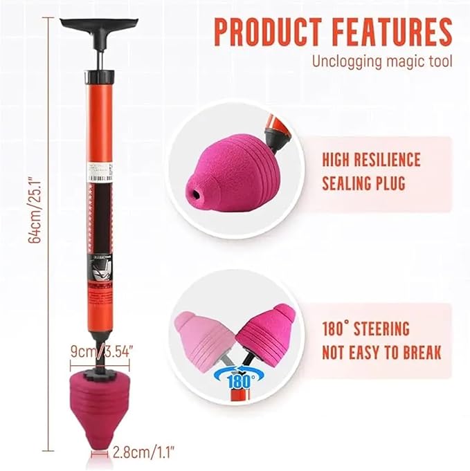 Compatible for 1pc Toilet Suction Cup Multi-Purpose Through The Bathroom Drain Fast Unclogging Powerful Pneumatic Cleaner Pipe Unclogger(1pc Red)