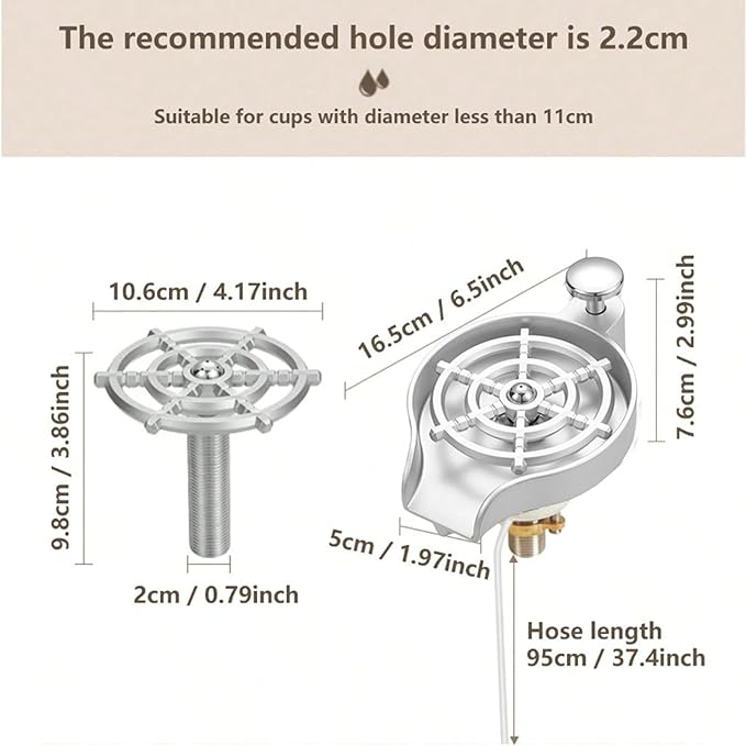 Cup Rinser For Kitchen Sink | High Pressure Stainless Steel Kitchen AccessoriesSink Cup Rinser Attachment - for Hospitality Restaurant and Home Kitchens