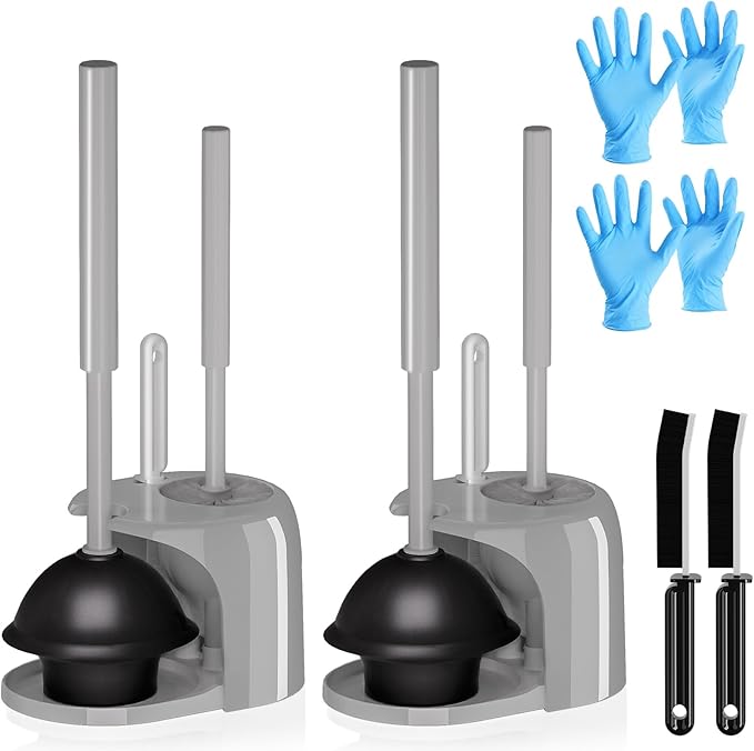 2PACK 4 in 1 Toilet Brush and Plunger Set with Crevice Cleaning Brush Toilet Plunger and Brush Set with Extra Long Handle Plungers for Bathroom Accessories Toilet Plunger with Holder Dark Gray