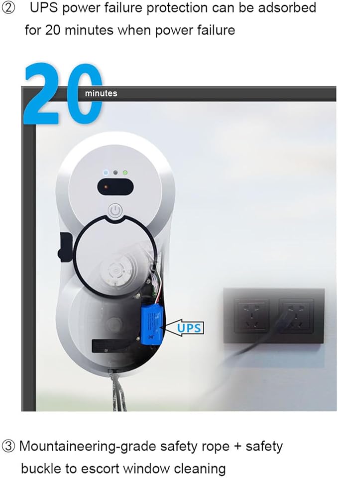 Intelligent Window Cleaning Robot Indoor and Outdoor Wet and Dry Use Remote Control Intelligent Edge Detection System Suitable for Windows Tiles Bathrooms Black