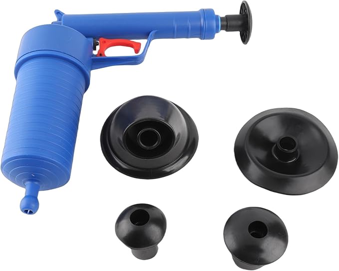 Air Power Drain High Pressure Drain Opener for Clogged Toilet Bathtub Sink Reusable Air Plunger Pump with 4 Suction Cups for Bathroom Kitchen Floor Drains