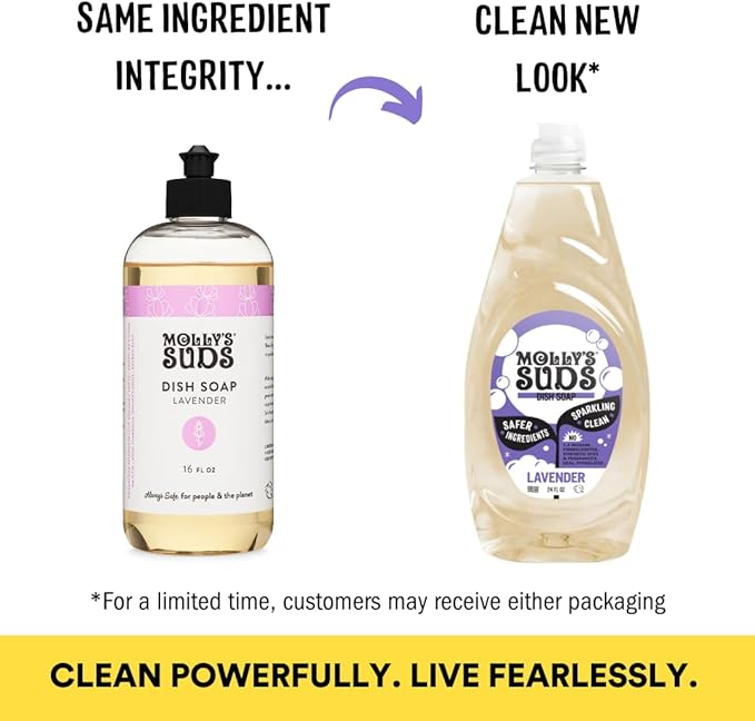 Molly's Suds Liquid Dish Soap | Clean Simple Ingredients | Extra Scrubbing Power | Lavender Scent 24 oz - 2 Pack