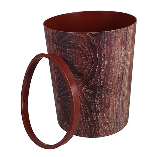 ARTIBETTER Retro Wood Grain Plastic Trash Can Large Capacity Wastebasket for Kitchen Bathroom Office Bedroom PP Material Easy to Clean Compact Design