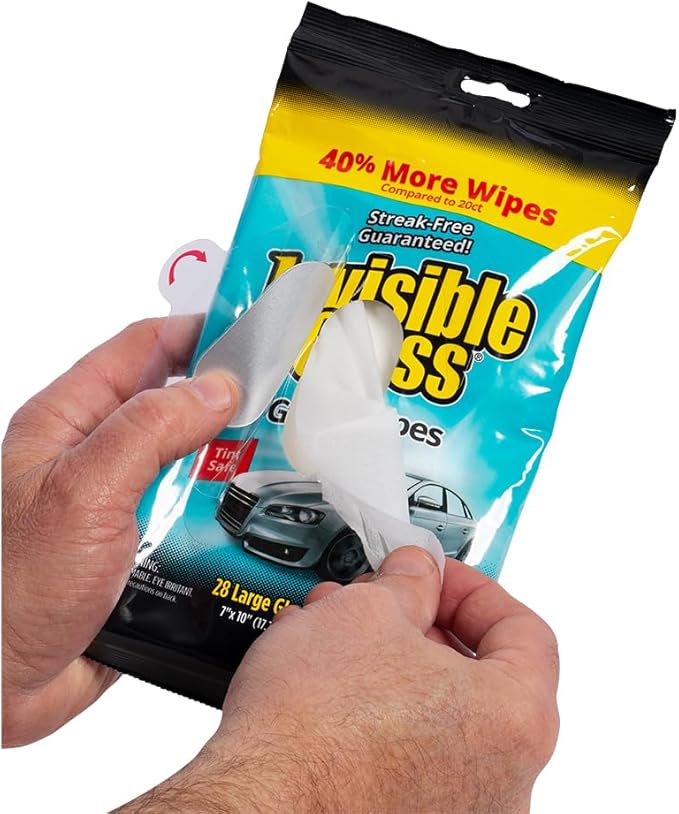 Invisible Glass 90161-6PK Large Glass Cleaning Wipes for Streak-Free Windows Mirrors and Glass Lint-Free Ammonia-Free Tint-Safe for Home and Auto Flat Pack 28 Count (Pack of 6)