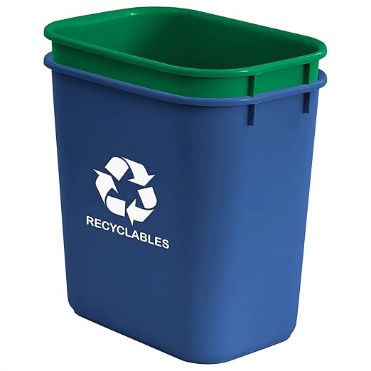 Acrimet Wastebasket Bin for Recycling and Waste 6.75 Gallon/ 27 Quart/ 24 Liter (Plastic) (Green and Blue) (Set of 2)