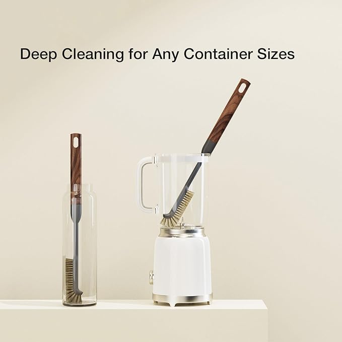 Cleaning Brush Diveotree Hard Bristle Brush for Deep Cleaning Grout Sink Cup Teapot Bottle Blender Multi-Purpose Brush wih Long Handle for Kitchen (Brown)